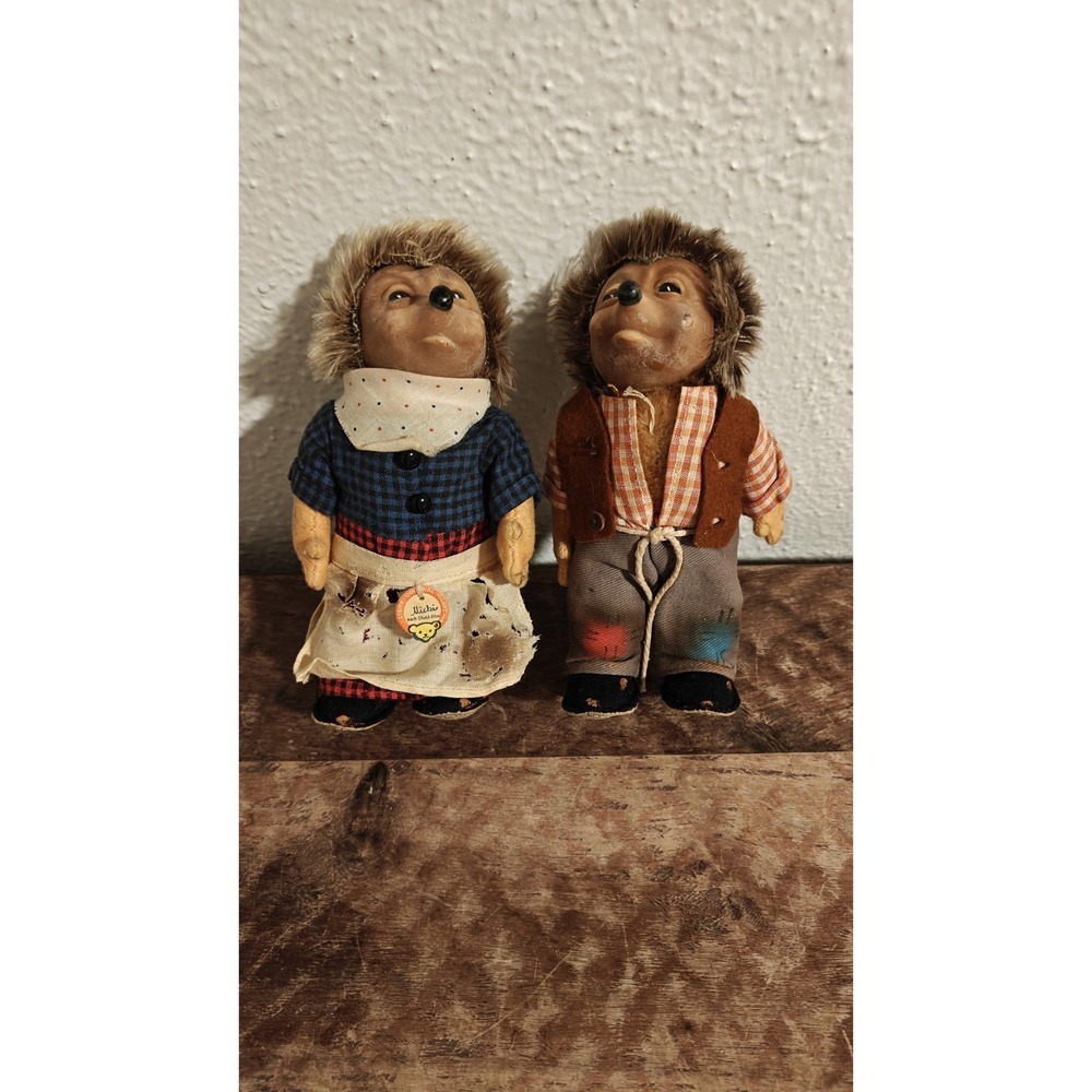Vintage 7" Steiff Hedgehogs Mecki Micki 7627/17 & 7628/17 Germany